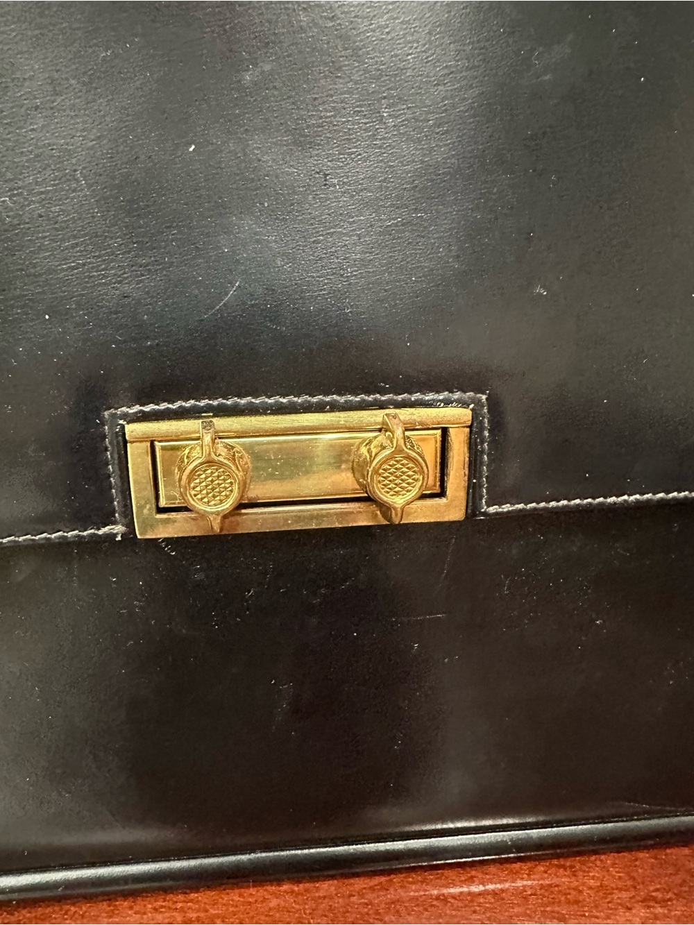 Vintage 1960s Black Structured Top Handle Bag with Red Interior - Picture 5 of 12